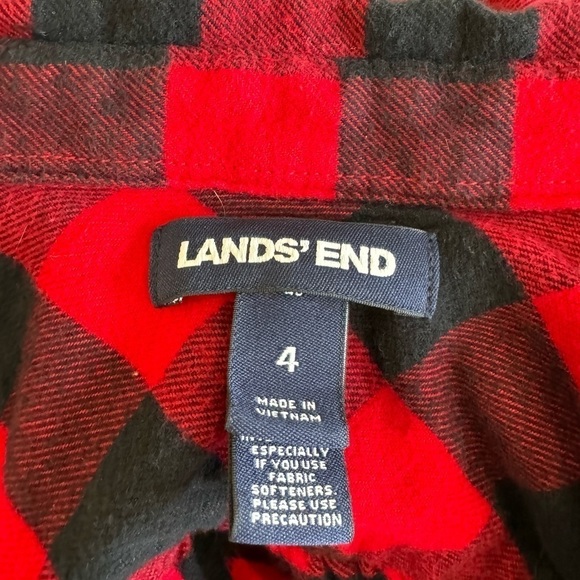 Land’s End Plaid Black and Red Flannel Cotton Button Up (Sz 4) - Picture 4 of 5